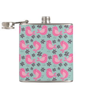 Polka Dot Birds and Flowers Hip Flask