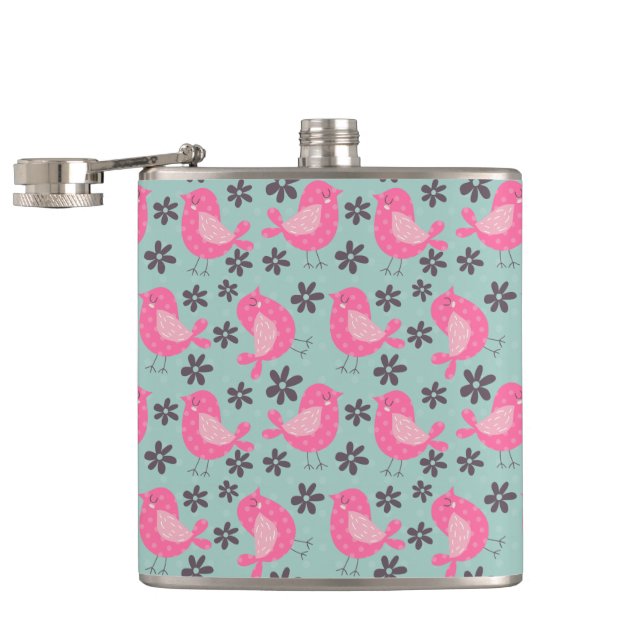 Polka Dot Birds and Flowers Hip Flask (Opened)