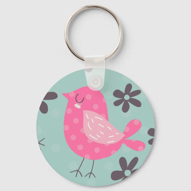 Polka Dot Birds and Flowers Key Ring (Front)