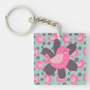 Polka Dot Birds and Flowers Key Ring