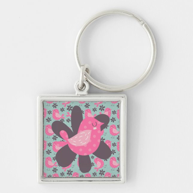 Polka Dot Birds and Flowers Key Ring (Front)