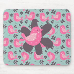 Polka Dot Birds and Flowers Mouse Mat