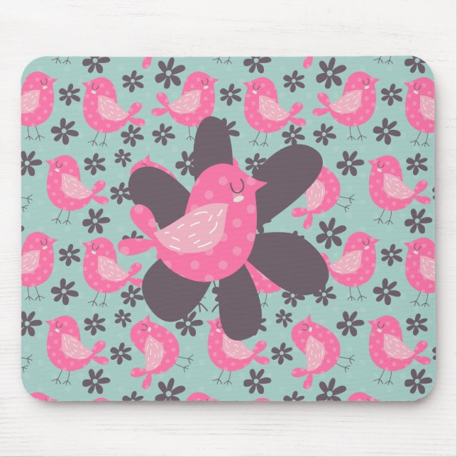 Polka Dot Birds and Flowers Mouse Mat (Front)