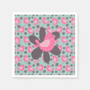Polka Dot Birds and Flowers Napkin