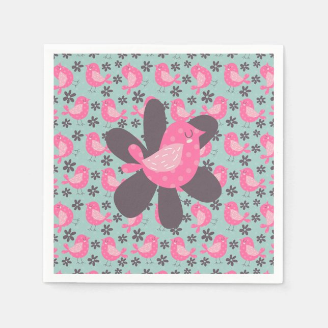 Polka Dot Birds and Flowers Napkin (Front)
