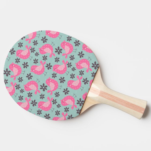 Polka Dot Birds and Flowers Ping Pong Paddle (Side)