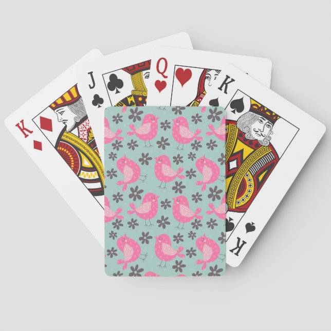 Polka Dot Birds and Flowers Playing Cards (Back)