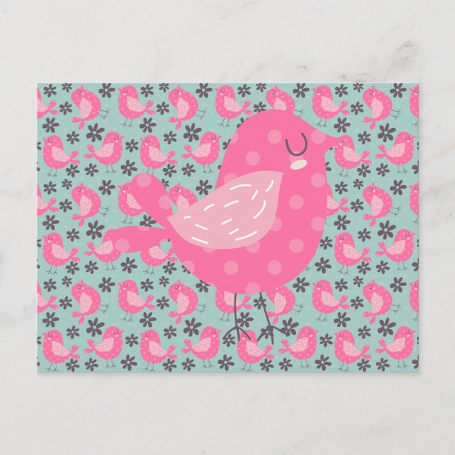 Polka Dot Birds and Flowers Postcard (Front)