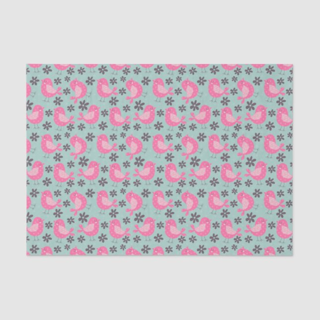Polka Dot Birds and Flowers Tissue Paper (Front)
