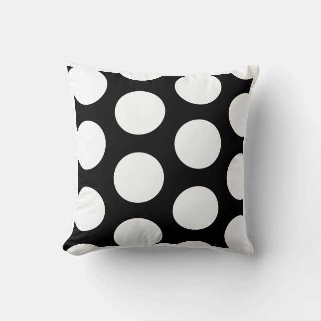 Polka Dot Black and White large   pattern Cushion (Front)
