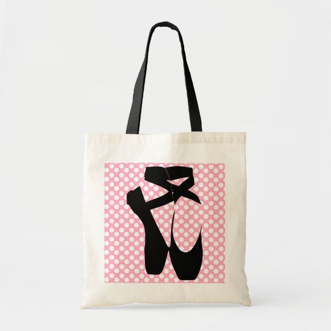 Polka Dot Black Ballet Slippers Tote Bag (Front)