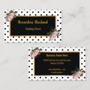 POLKA DOT BLACK GOLD PINK FLORAL BUSINESS CARD