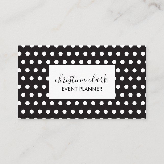 Polka Dot Black White Custom Personalised Business Card (Front)
