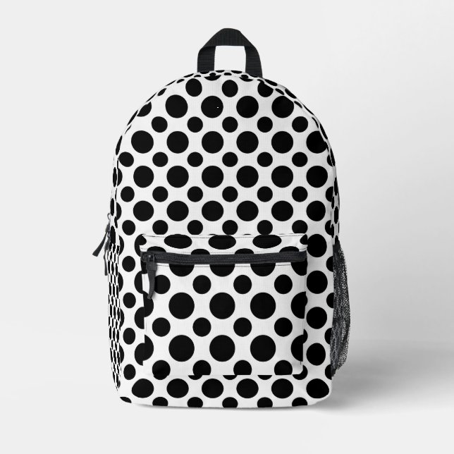 Polka Dot  Black White Pattern  Printed Backpack (Front)