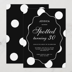 Polka Dot Black White Spotted 30th Birthday Party Invitation
