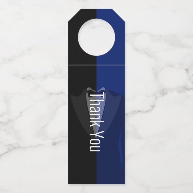 Polka dot blue/black dice bottle tag (Front)