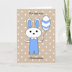 Polka Dot Blue Bunny Easter Holiday Card