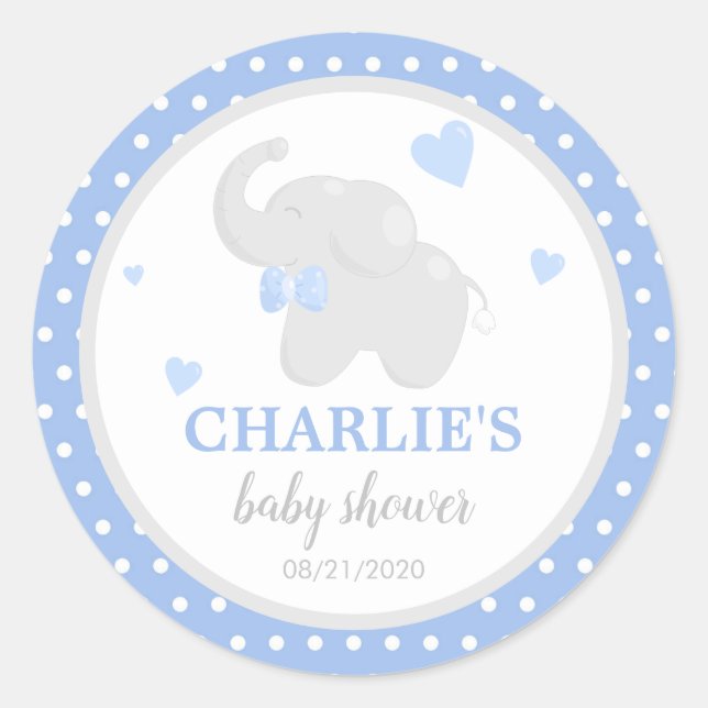 Polka Dot Blue Elephant Baby Shower Boy Sticker (Front)
