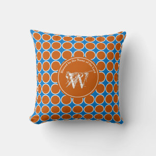 POLKA DOT Blue Orange Custom Monogram Scripture Cushion