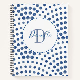 Polka Dot Blue Swirls Monogram Name Notebook