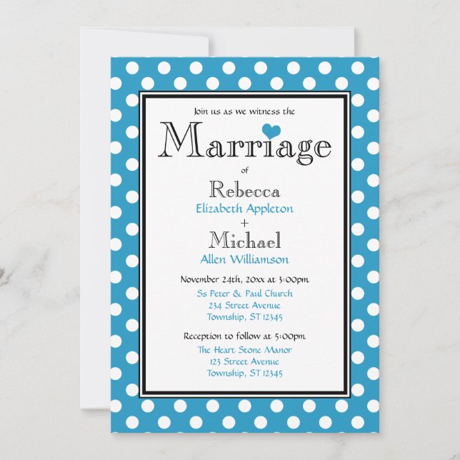 Polka Dot Blue Wedding Invitations (Front)