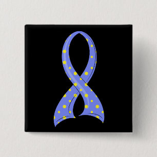 Polka Dot Blue Yellow Ribbon Down Syndrome 15 Cm Square Badge