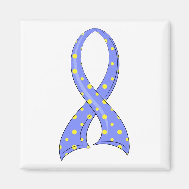 Polka Dot Blue Yellow Ribbon Down Syndrome Magnet (Front)