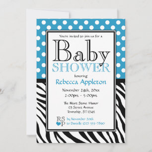 Polka Dot Blue & Zebra Print Baby Shower Invitation