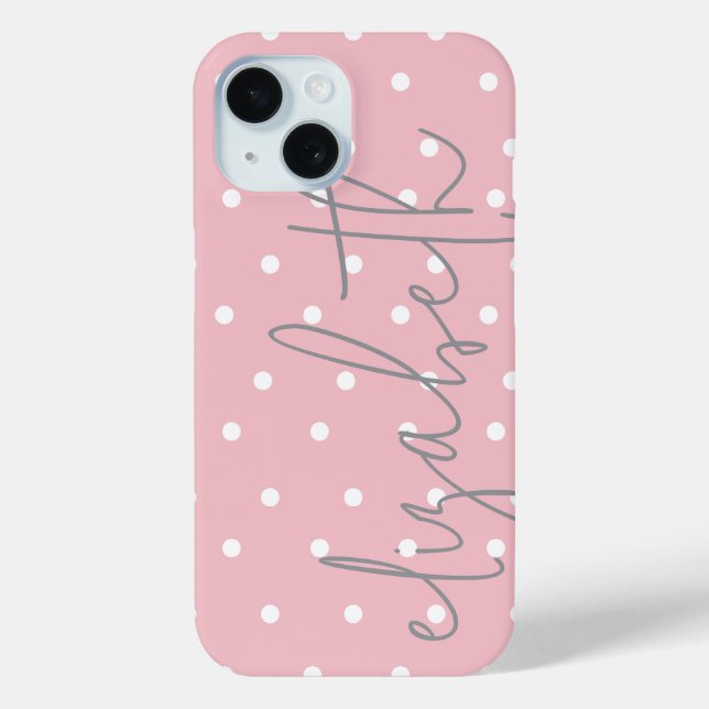 Polka Dot blush pink & grey name  iPhone Case (Back)
