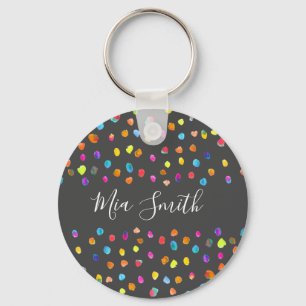 Polka dot boho watercolor cute girl gift name key ring