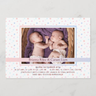 Polka Dot Border Mix Photo Birth Announcement