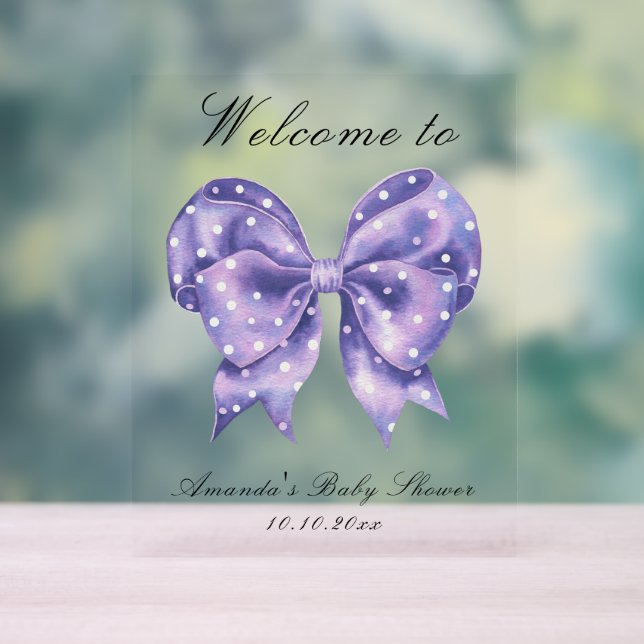 Polka Dot Bow Baby Shower Welcome Acrylic Sign (Neutral)