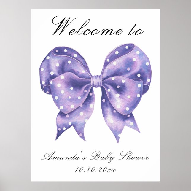 Polka Dot Bow Baby Shower Welcome Poster (Front)
