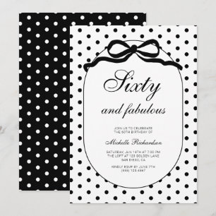 Polka Dot Bow Sixty and Fabulous 60th Birthday Invitation