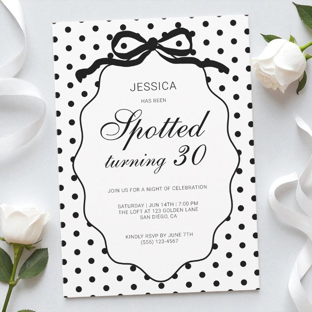 Polka Dot Bow Spotted Turning 30th Birthday Party Invitation (Polka Dot Bow Spotted Turning 30th Birthday Party Invitation)