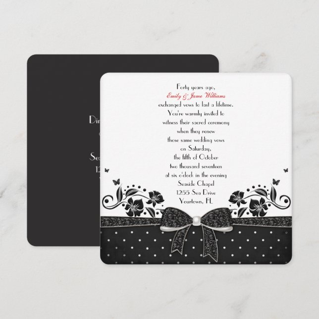 Polka Dot Bow Vow Renewal Invitation (Front/Back)