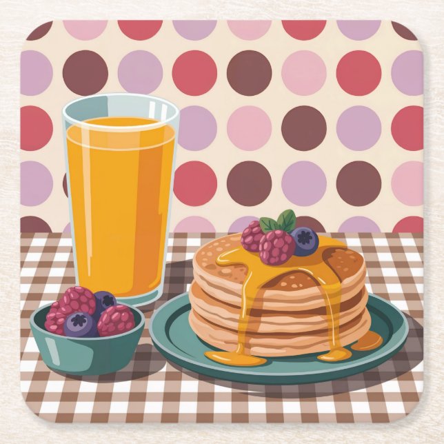 Polka Dot Breakfast Square Coaster Set (Front)