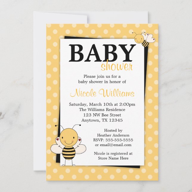 Polka Dot Bumble Bee Baby Shower Invitations (Front)