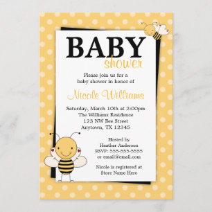 Polka Dot Bumble Bee Baby Shower Invitations
