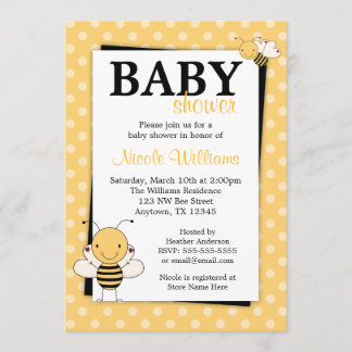 Polka Dot Bumble Bee Baby Shower Invitations