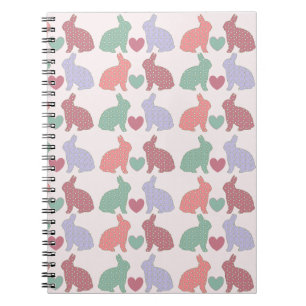 Polka Dot Bunnies and Hearts Pattern on Pink Notebook