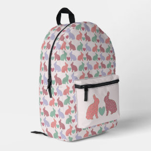 Polka Dot Bunnies and Hearts Pattern on Pink Printed Backpack