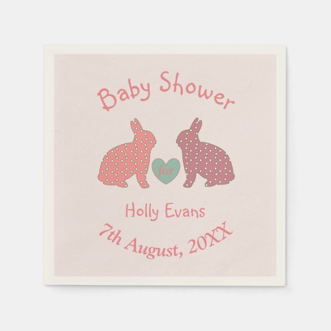 Polka Dot Bunnies Custom Baby Shower Napkin (Front)