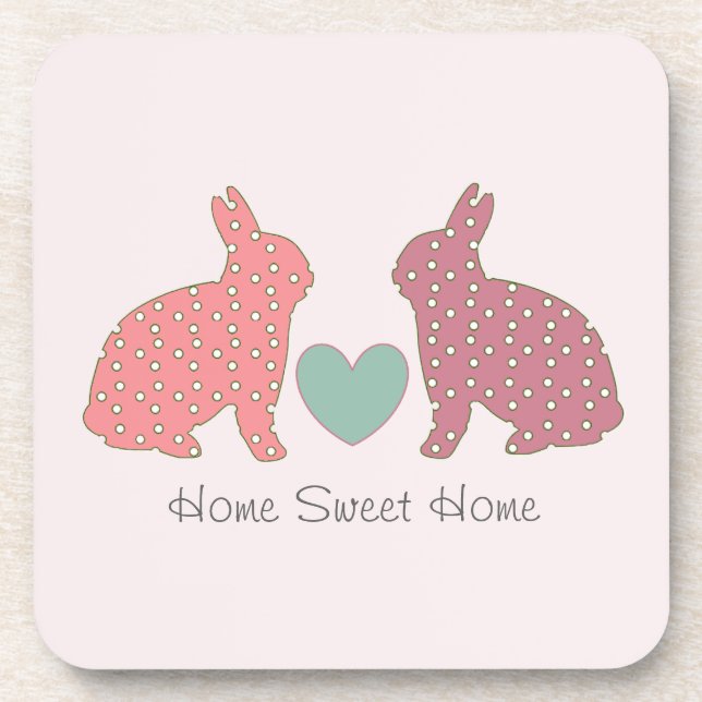 Polka Dot Bunnies Pink Home Sweet Home Coaster (Front)
