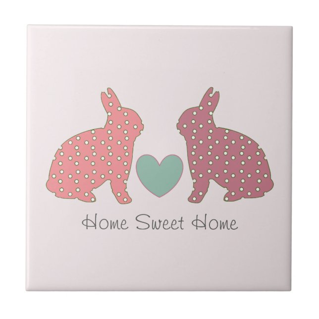 Polka Dot Bunnies Pink Home Sweet Home Tile (Front)