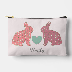 Polka Dot Bunnies Pink Personalised Accessory Pouch