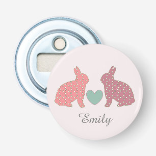 Polka Dot Bunnies Pink Personalised Bottle Opener