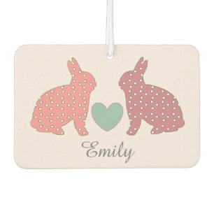Polka Dot Bunnies Pink Personalised Car Air Freshener
