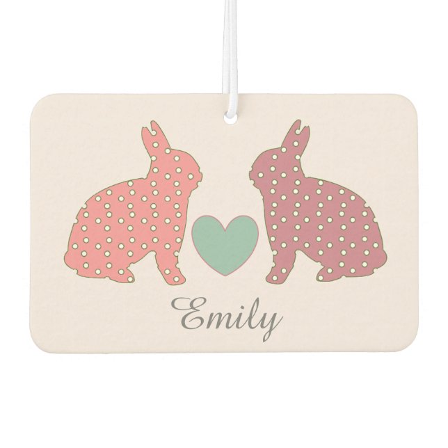 Polka Dot Bunnies Pink Personalised Car Air Freshener (Front)