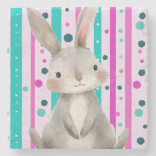 Polka Dot Bunny Delight Stone Coaster